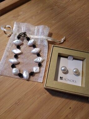 Honora White Pearl Stud Earrings in Gold Box